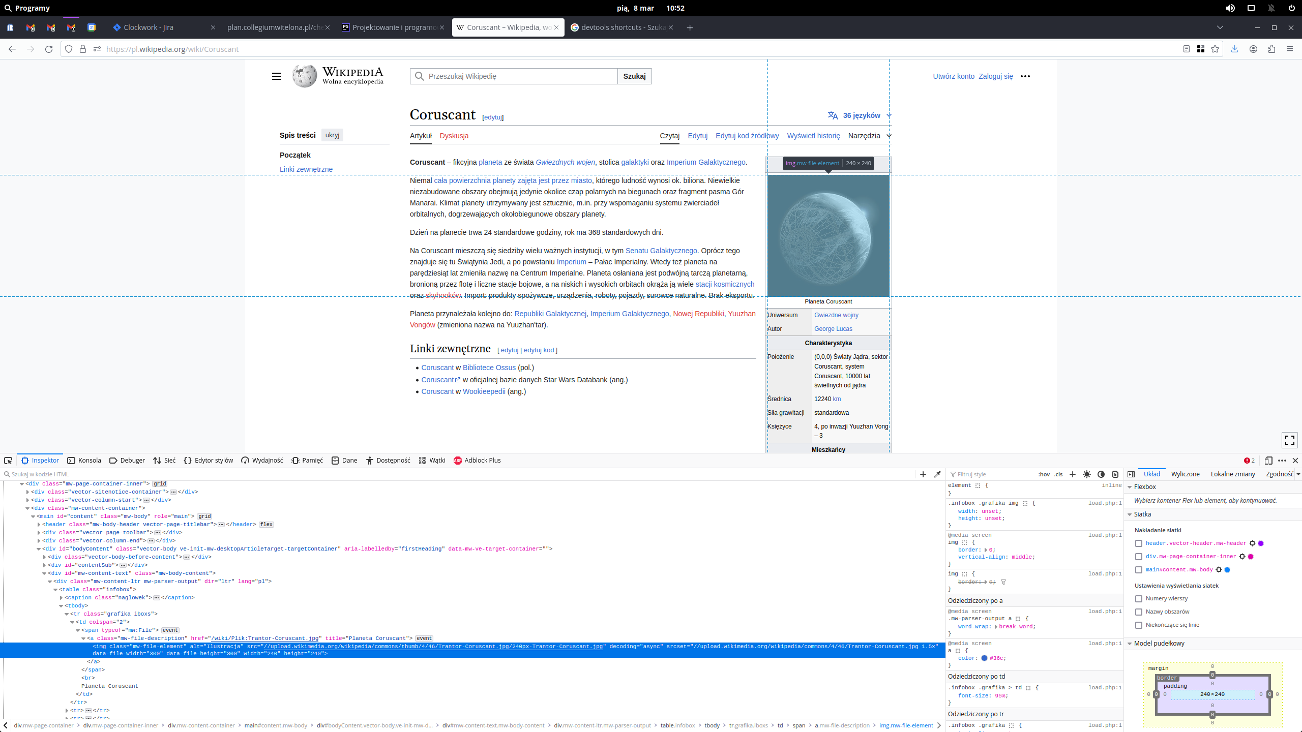 Zrzut ekranu z narzędzi deweloperskich